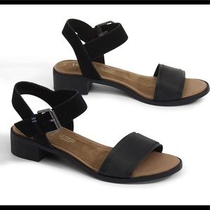 Toms Women's Camilia Black Leather/Suede Heeled Sandals Size 7.5